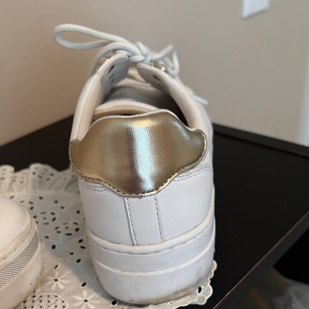 Nine West White Sneakers with Pearl and Gold Details - Picture 3 of 6